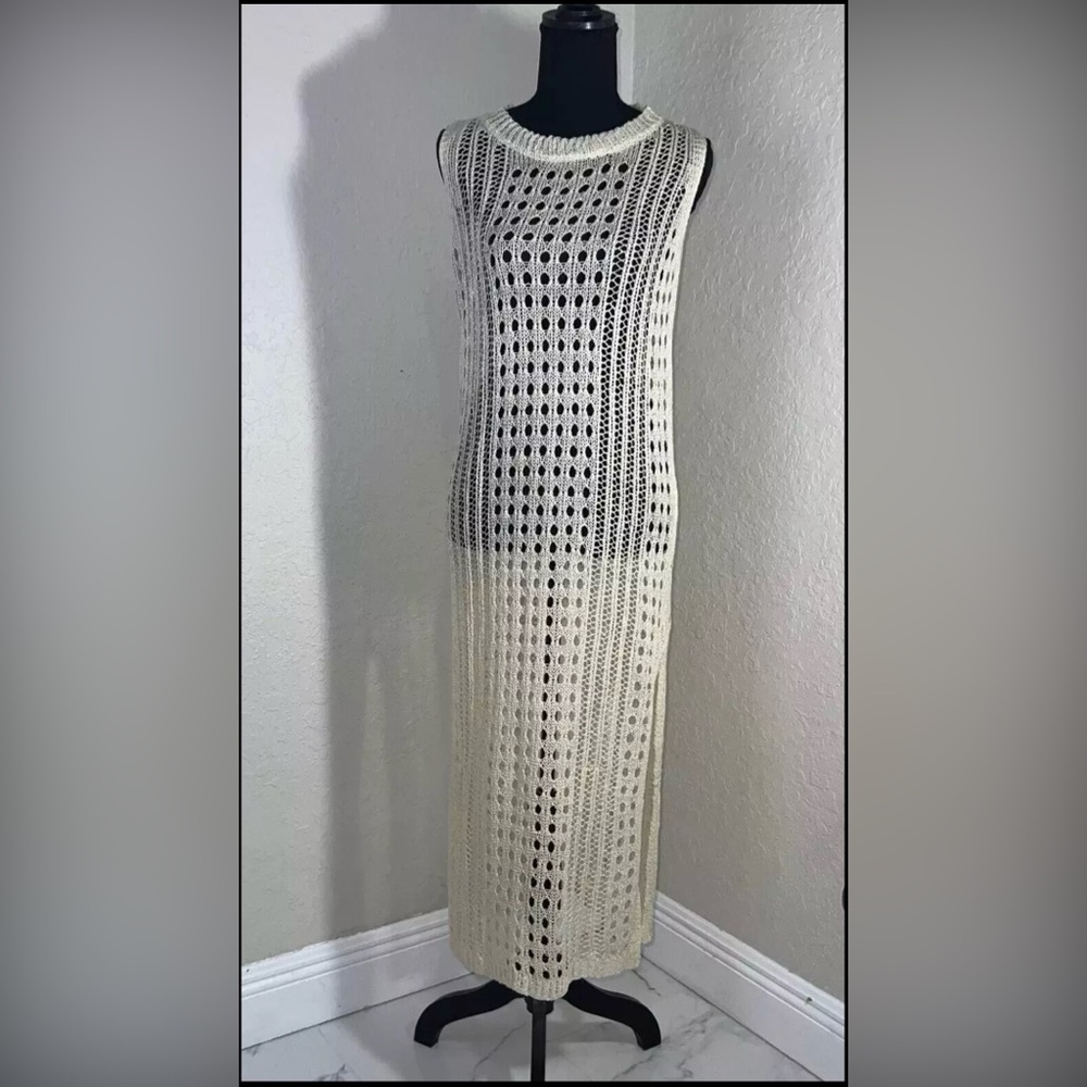 Women’s  Mesh Long Dress for Swimwear Beige Medium